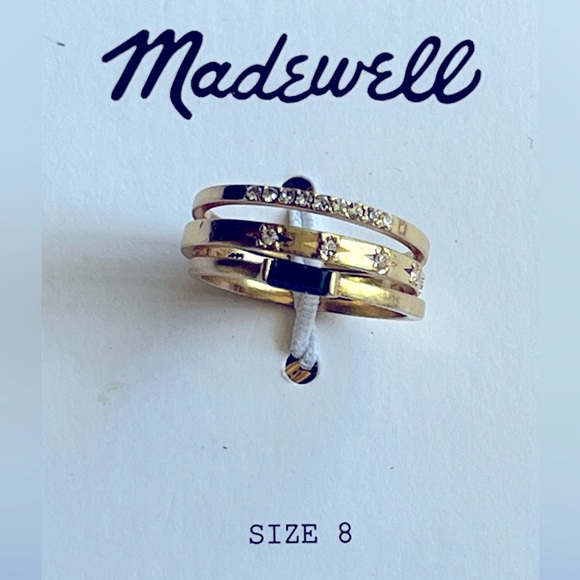 Madewell Baguette stacking Ring set size 8 with green stone NWT - Picture 1 of 10